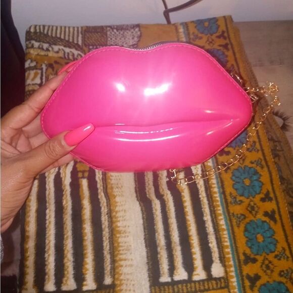 Lip Purse Evening Bag Crossbody Shoulder Bag Rose Red - Picture 5 of 7